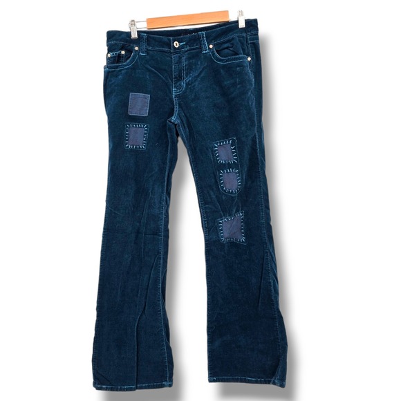 Clash Vintage Patchwork Corduroy Flare Jeans Blue 90s Y2K Grunge Indie Aesthetic - Picture 1 of 12